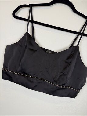 House of Harlow 1960 Black Satin Beaded Crop Cami Top Medium Y2K